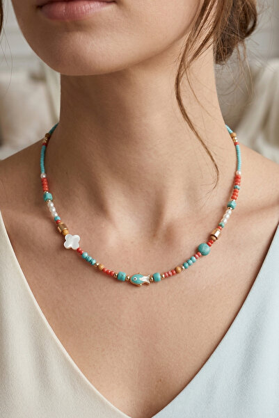 PETEK AKSESUAR Fish Natural Stone Bead Butterfly Summer Necklace