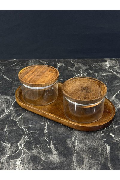 isra kristal 2-Piece Acacia Glass Breakfast Set – Acacia Lid Sugar Bowl & Jam Bowl Presentation Set