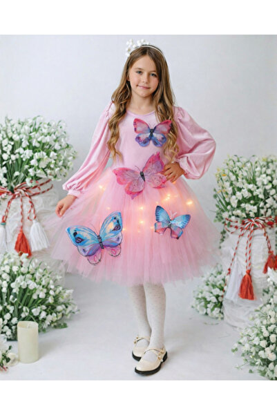 fustite cu luminite Λαμπερό Φόρεμα Πεταλούδα, Ροζ, Άνοιξη - 3-4 ετών (98-104 ...
