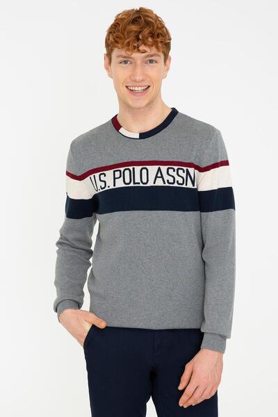 U.S. Polo Assn. Men's Gray Melange Slim Fit Sweater 100% Cotton