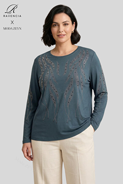 Ravencia Women's Spiral Stick Patterned Collar and Skirt, Stone Embroidered, ...