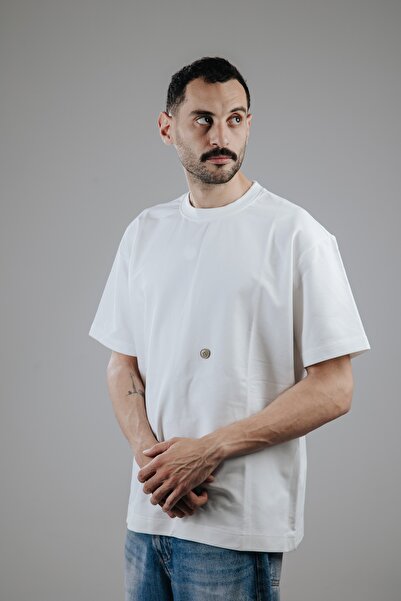 Snugface The Button Oversized Mens Tshirts, White, SF15-6WHT , Size-L