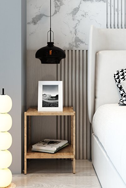 Fida Atlantik Çam 2 Raflı Fonksiyonel Yan Sehpa - Modern Komodin & Kitaplık