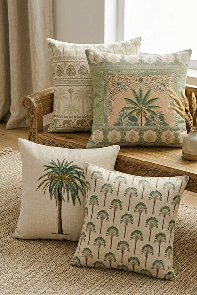 Cango Home Πράσινο μπεζ μποέμικο τροπικό σετ 4 μαξιλαροθηκών με ψηφιακή εκτύπ...