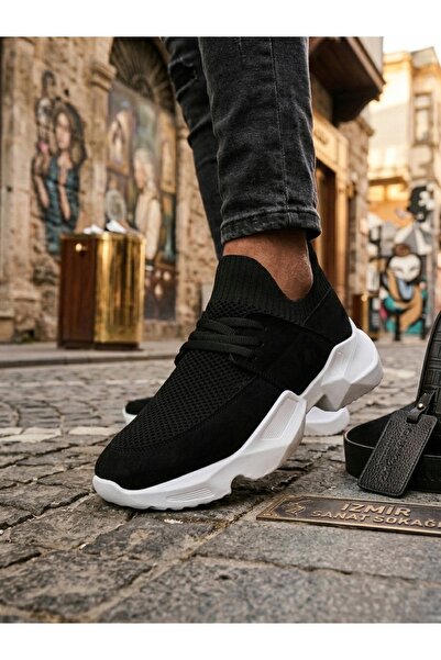 pabucmarketi Black (White Sole) Lace-Up High Sole Men's Sneaker
