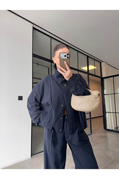 BB Bensu Buyruk KEMERLİ KETEN CEKET LACİVERT