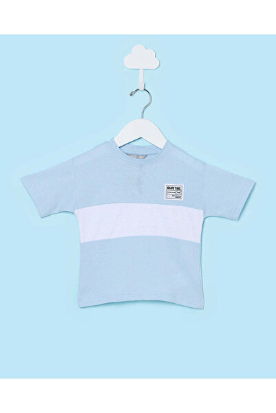 REDTAG Infant Boys White And Light Blue T Shirt