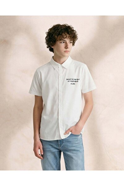 REDTAG Boys White Printed Shirt