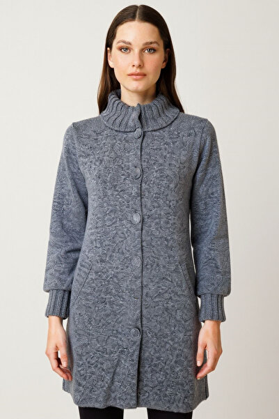 Desen Triko Γυναικείο παλτό με ψηλό γιακά, βασικό μακρύ μάλλινο παλτό, καπνιστό