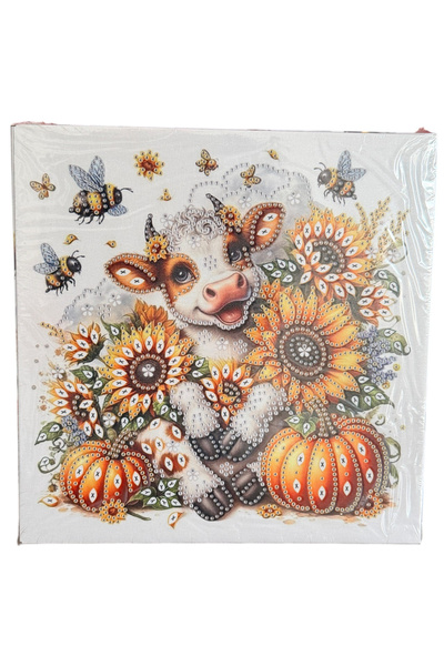 Krista Πίνακας YY83, Αγελάδα, Λουλούδια και Κολοκύθες, με Διαμάντια, Μερικώς ...