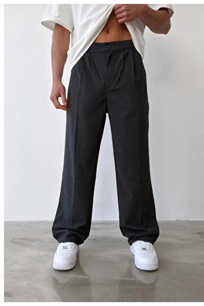 Ser Joven Ανδρικό παντελόνι από ύφασμα με πιέτες σε ανθρακί χρώμα, άνετη εφαρ...