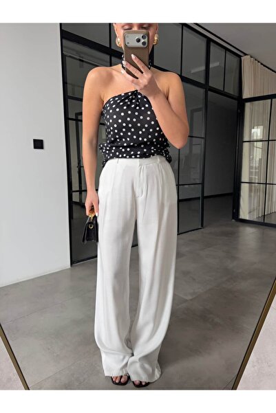 BB Bensu Buyruk Πλισέ Παντελόνι Παλάτσο Λευκό