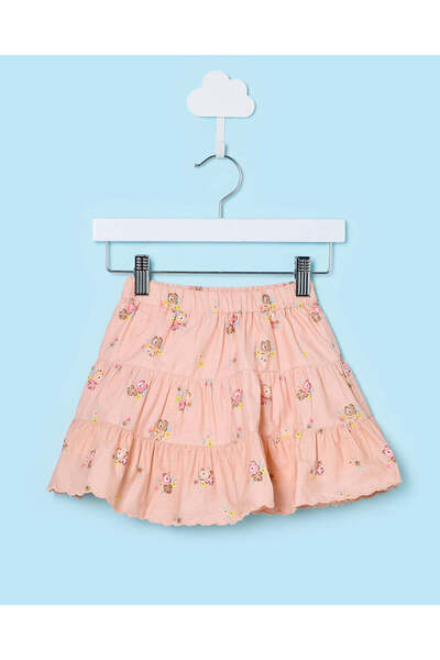 REDTAG Infant Girls Peach Printed Tiered Skirt