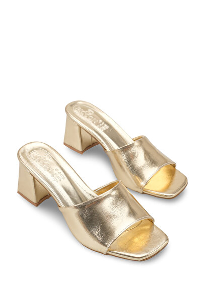 Riccon Γυναικείες παντόφλες με τακούνι Alya Nina 0012202 Χρυσό τσαλακωμένο λο...