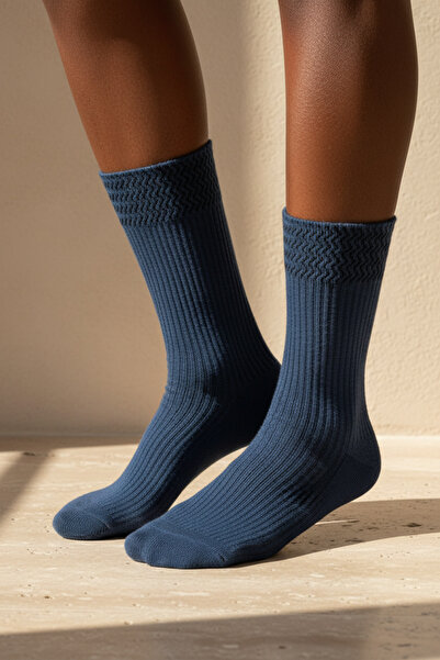 Katia&Bony Γυναικείες πλεκτές κάλτσες με σχέδια σε μπλε ναυτικό χρώμα