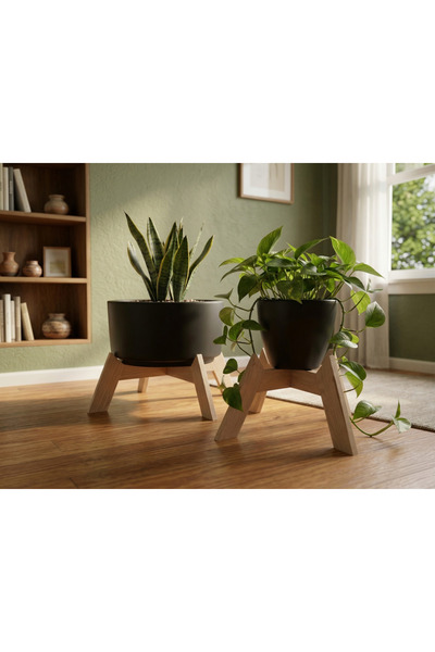 UĞRAŞ Dekoratif Saksılık 2 'li - Ahşap Bitki Saksı Altlığı 30 CM ve 19 CM ÇAP...