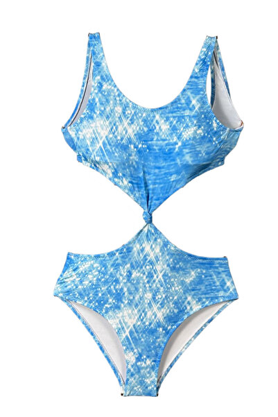LOOK ME Sea Glow Themed Cut-Out Knot Detailed Girls' Swimsuit