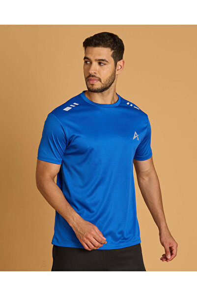 REDTAG Men Blue Printed Sports Active T-Shirt