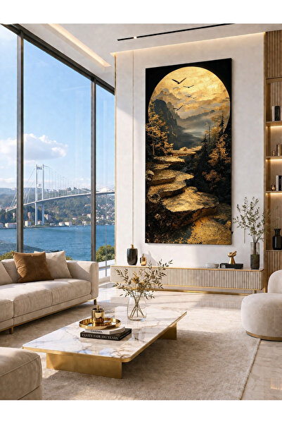 My canvas Premium Seri Altın Ufuk Yolu Kanvas Tablo 3D Görünümlü Lüks Modern ...