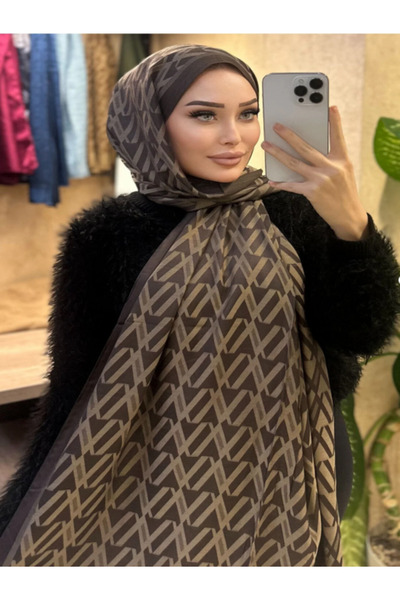 Çizgili Desenli Çift Taraflı Trend Kahverengi Şal