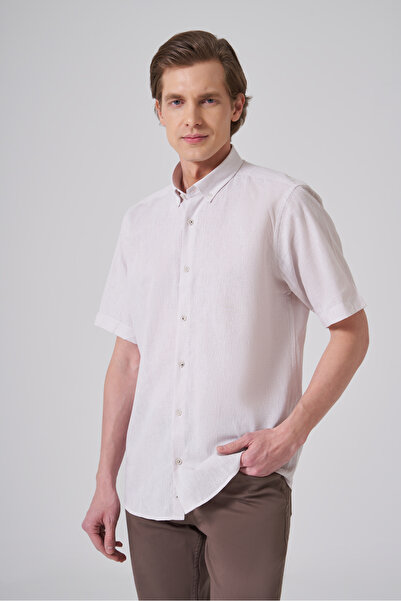 Morven Cămașă pentru bărbați, bej, cu mânecă scurtă, croială normală, cu gule...