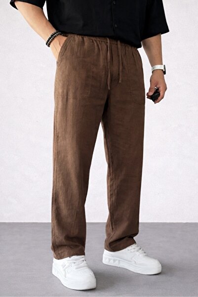 BM BALANCEMODA Ανδρικό άνετο καλοκαιρινό καφέ φαρδύ παντελόνι Λινό