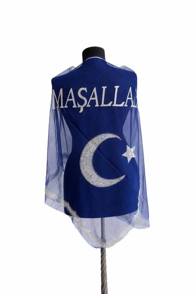 WORDAKS Mavi Maşallah Omuz Örtüsü Şal Eldiven Duvak Seti - Damat Sağdıç Kına ...