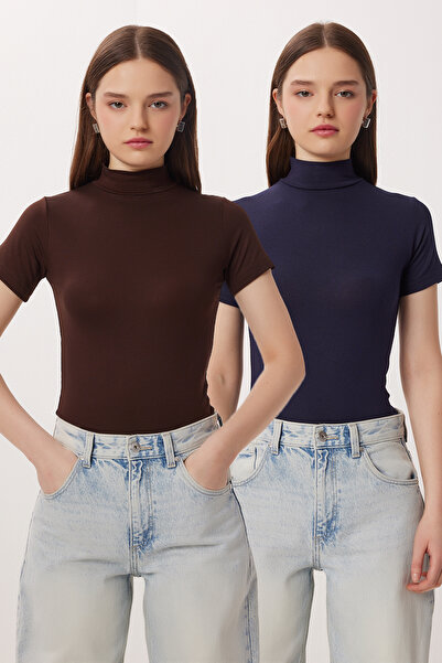 Lovelyİstanbul Συσκευασία 2 τεμαχίων Μπλούζα με ζιβάγκο από βισκόζη LRN0026 Κ...