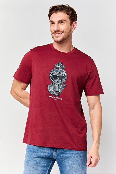 Karl Lagerfeld Men Crew Neck Short Sleeve Graphic Print T-Shirt, Maroon