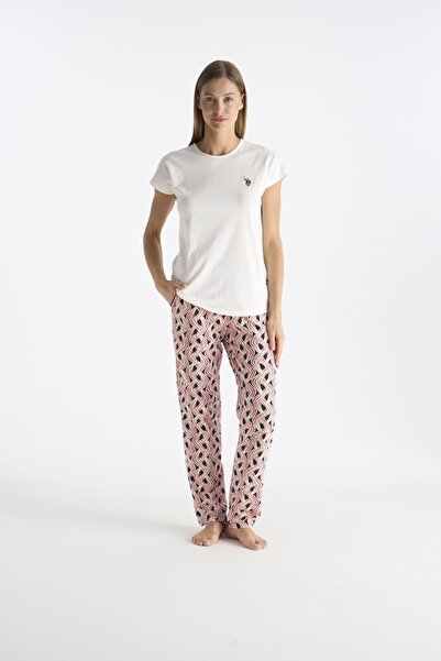 U.S. Polo Assn. 20248 Γυναικείο σετ πιτζάμες εκρού με κοντό μανίκι και στρογγ...