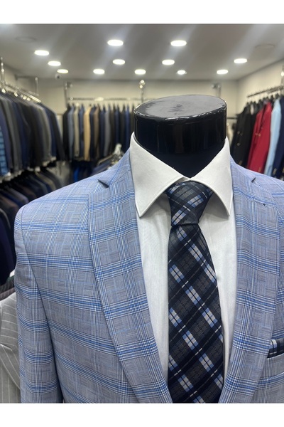 ENRICO MASAROTTI Wool-Cotton Combination Men's Suit (Jacket Checked. Pants Duz)