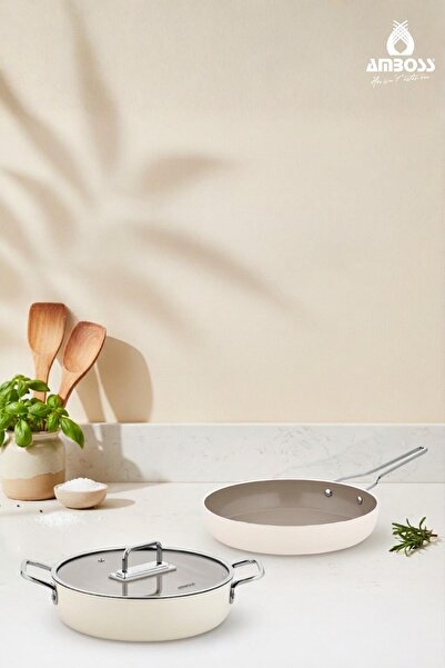 Amboss Sera Nova Ceramic 3 Piece Pot & Pan Set - Latte