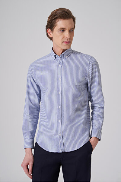 Morven Men's Navy Blue Cotton Trendy Striped Dynamic Fit Button-Down Collar S...