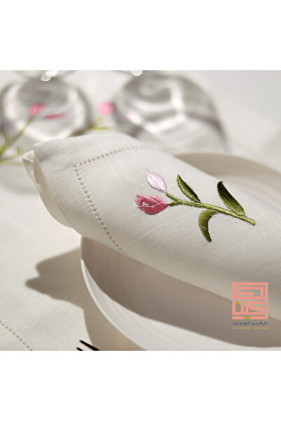 Dakakeen Concept Tulip Embroidered Table Set – 12-Piece Placemat & Napkin wit...
