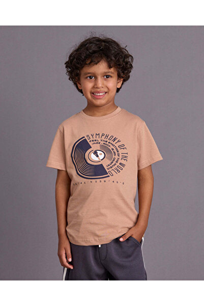 REDTAG Boys Brown Printed T-Shirt