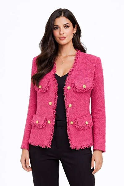 LE CARAMBOLE Γυναικείο Φούξια Μπουφάν με Φούντες και Λεπτομέρειες, με Χρυσά Κ...