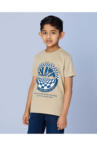 REDTAG Boys Beige Printed T-Shirt