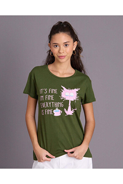 REDTAG Senior Girls Olive Printed T-Shirt