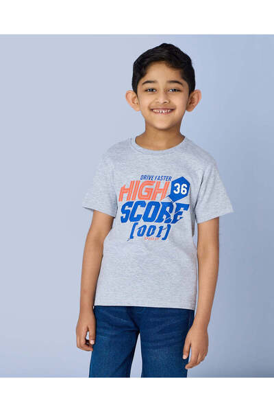 REDTAG Boys Grey Printed T-Shirt