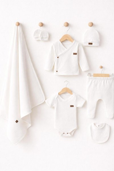 BYS BABY FASHION 4 Seasons Cotton 7-Piece Newborn Baby Hospital Discharge Bodysuit Set – Unisex (Girl & Boy) 0-3 Months