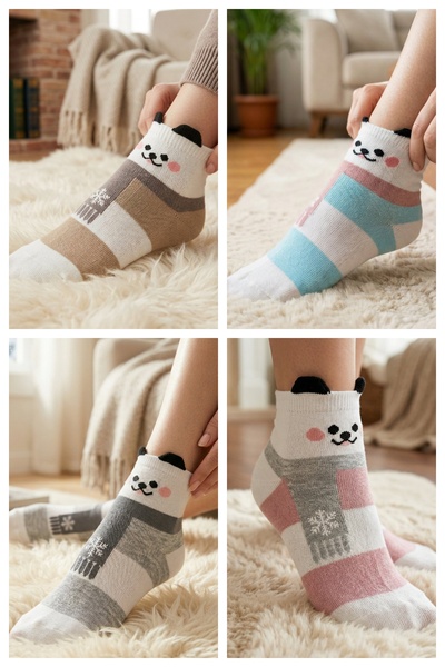 armonika Σετ με 4 χαριτωμένες μαλακές βαμβακερές κάλτσες με σχέδιο Panda