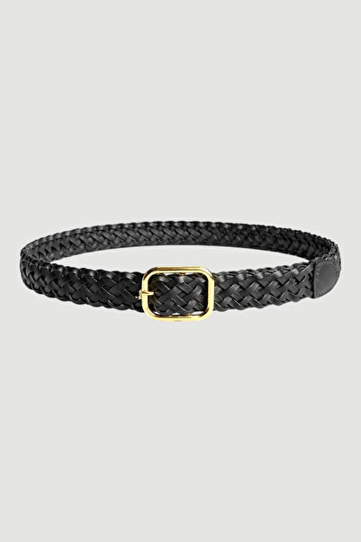 Gusto Square Buckle Knitted Belt - Black