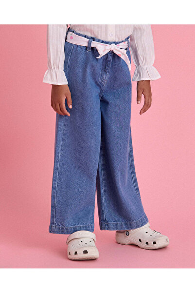 REDTAG Girls Blue Denim Wide Leg Trousers