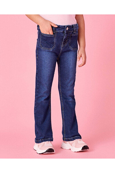 REDTAG Girls Blue Plain Flared Jeans
