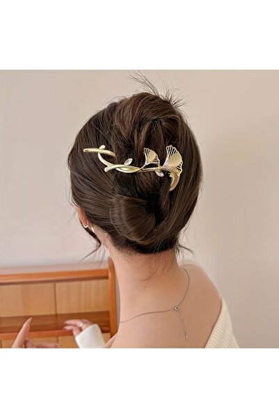 Efna Store Gold Color 11 cm Metal Banana Buckle with Stone Branch Figure