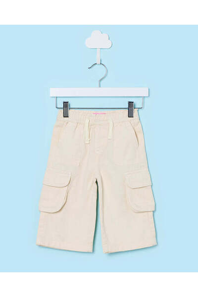REDTAG Infant Girls White Wide Leg Jeans With Cargo Pockets