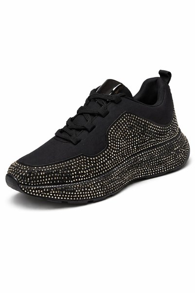 Ayakkabı Vakti Women's Black Stone Sneaker Sports Shoes Thick Sole Comfortable Daily Stylish Shiny Model