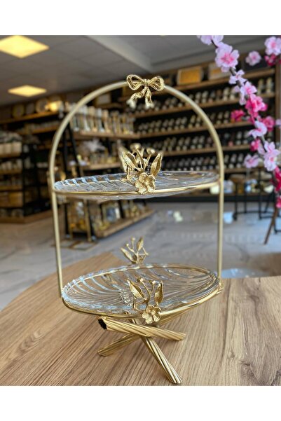 AZADE BAKIR GOLD PİRİNÇ JAPONGÜL İKİ KATLI CAM SUNUM