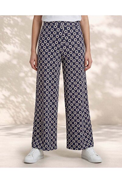 REDTAG Women Navy Printed Wideleg Trousers