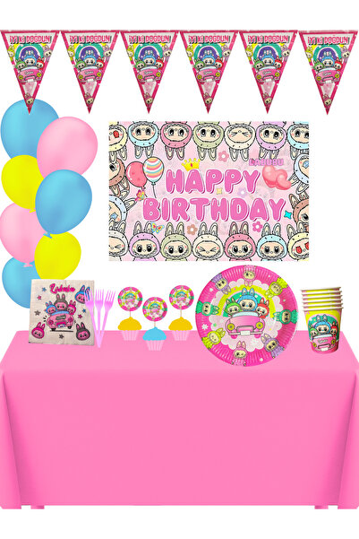HAPPYLOOPPARTY Labubu Lafufu set banera za 8 osoba, dekoracije za rođendansku...